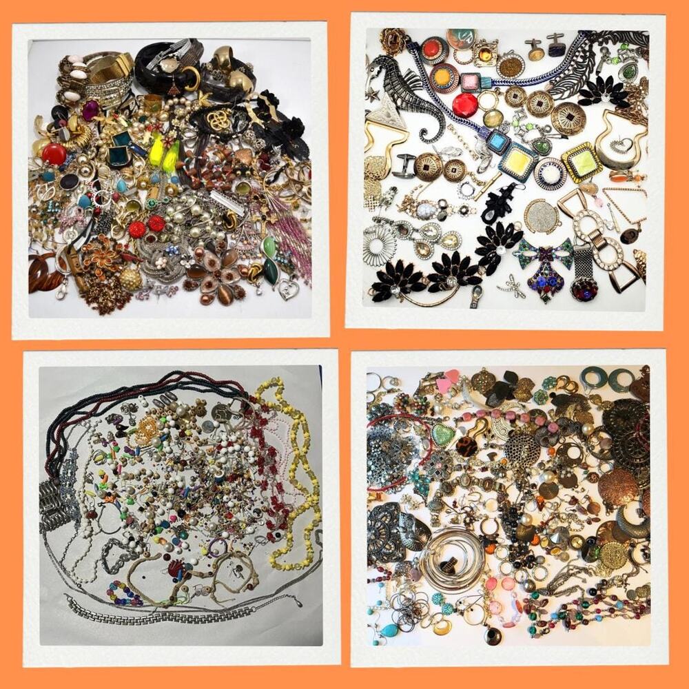 1/4 LB Costume Jewelry Parts Lot Bits Pcs Rhinestones charms chains Craft Resale